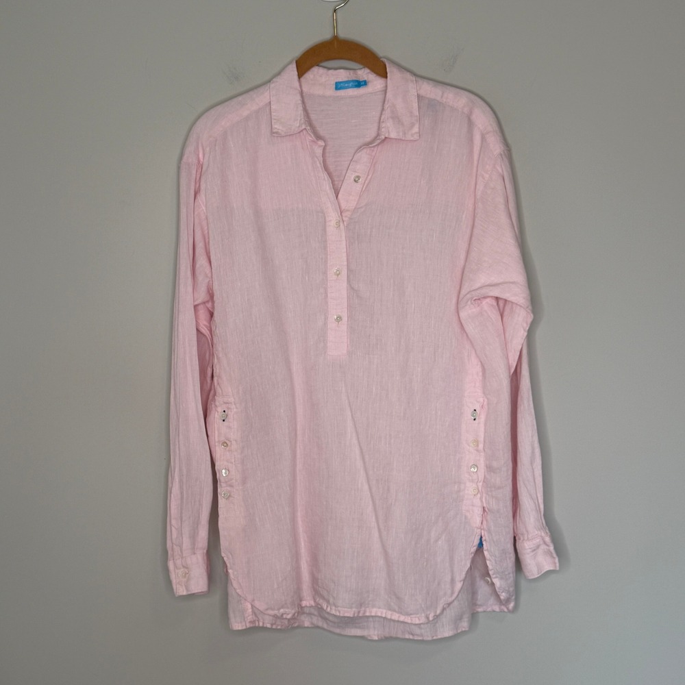 J.McLaughlin Pink 100%‎ Linen Tunic Top Long Sleeve Button Side Slit Womens XS